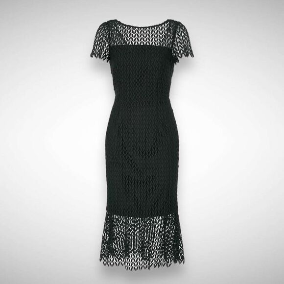 Kay Unger Black Tatum Floral Lace Sheath‎ Midi Dress Size 10 Cocktail Effortless - Picture 10 of 10